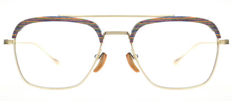 Double-Bridge Titanium Wooden Glasses – Rainbow Wood & CR39 Lenses