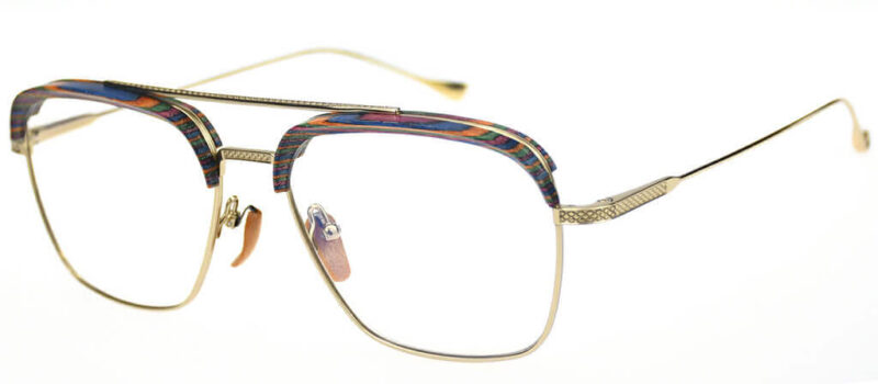 Double-Bridge Titanium Wooden Glasses – Rainbow Wood & CR39 Lenses