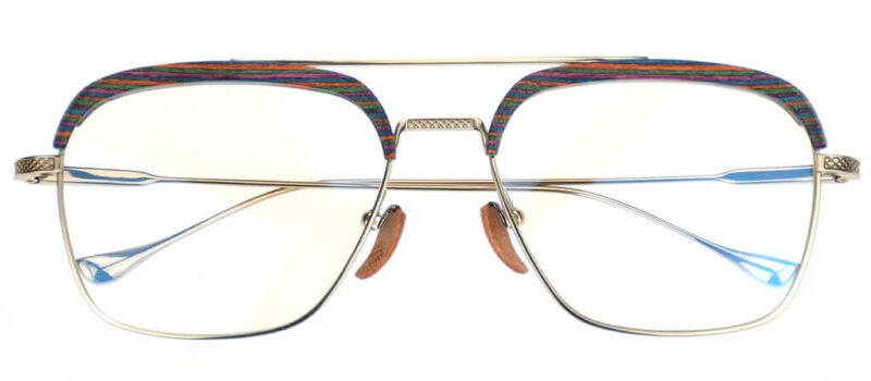 Double-Bridge Titanium Wooden Glasses – Rainbow Wood & CR39 Lenses